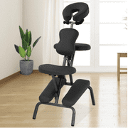 NiamVelo Portable Massage Chair, Black PU Leather & Metal, 18" x 29" x 45"-50", 250 lbs