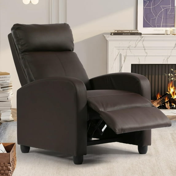 NiamVelo Recliner Chair for Adults, PU Leather Recliner Sofa with Lumbar Support, Adjustable Modern Reclining Chair with Padded Seat Backrest for Home, Living Room, Theater (Brown)