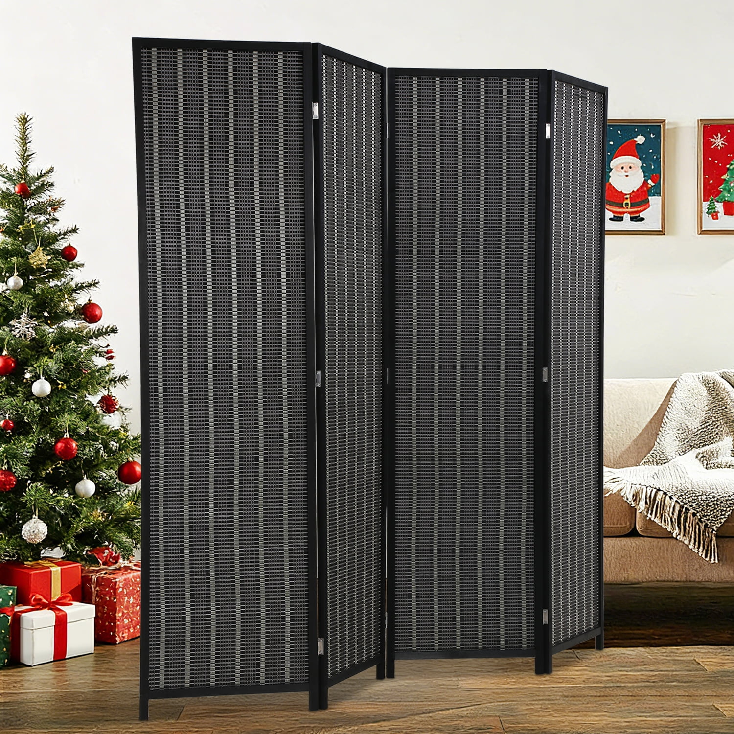 NiamVelo Room Divider 4 Panel Folding Screen Partitions, Freestanding Privacy Screen Partition Wall Tall Room Divider, Black