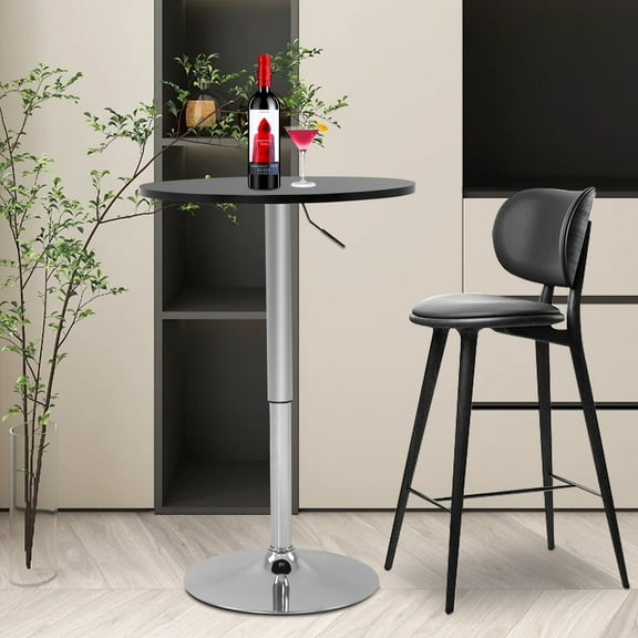 NiamVelo Round Bar Table  Adjustable Bistro Pub Table Cocktail Table with Silver Leg and Base  for Dining Room Home Kitchen Patio Bistro Black