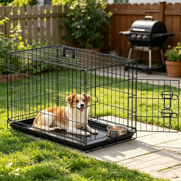 NiamVelo Small Dog Cage 30 In Dog Crate Wire Puppy Crate Folding Pet Cage with Leakproof Tray with Single Door, Dog Crates and Kennels for Indoor&Outdoor Use, Black