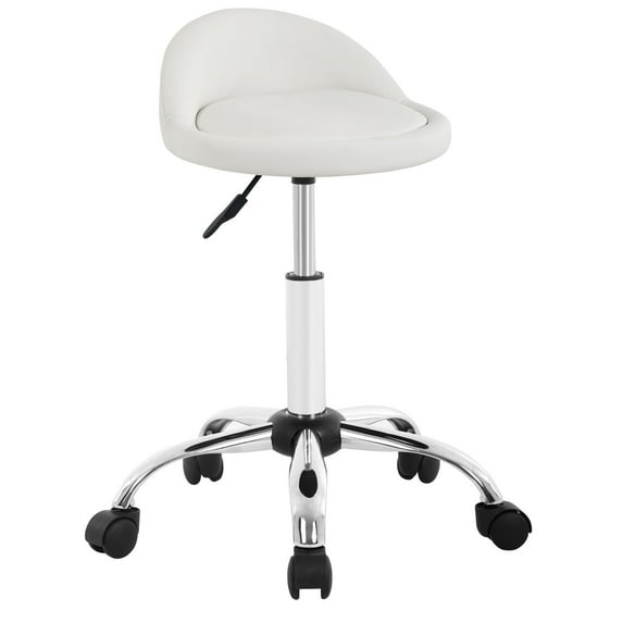 NiamVelo Stool Chair Adjustable Rolling Stool with Back Swivel Stool with Wheels , Comfortable Cutting Stools for Hairdressers Tattoo Kitchen Office Home, (White)
