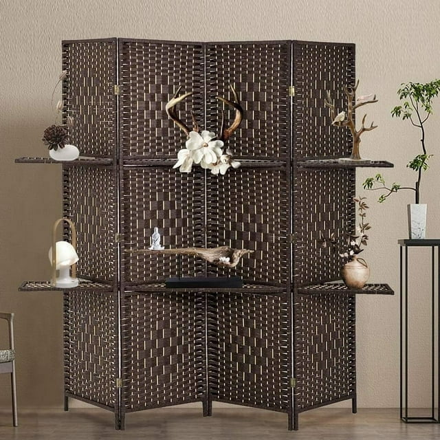 NiamVelo Wood Room Divider 4 Panel Folding Freestanding Partition with