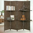 thumbnail image 1 of NiamVelo Wood Room Divider 4 Panel Folding Freestanding Partition with Removable Storage Shelves for Home Office, Brown, 1 of 8