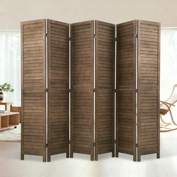 NiamVelo Wood Room Divider 6 Panel Privacy Screen Folding Freestanding Partition 5.74 FT Tall Wall Divider for Home Office, Brown