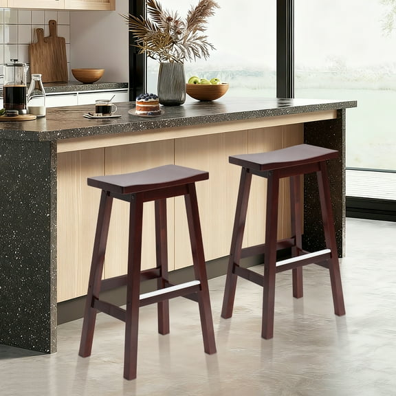 NiamVelo Wooden Frame Bar Stools, Brown (Set of 2)