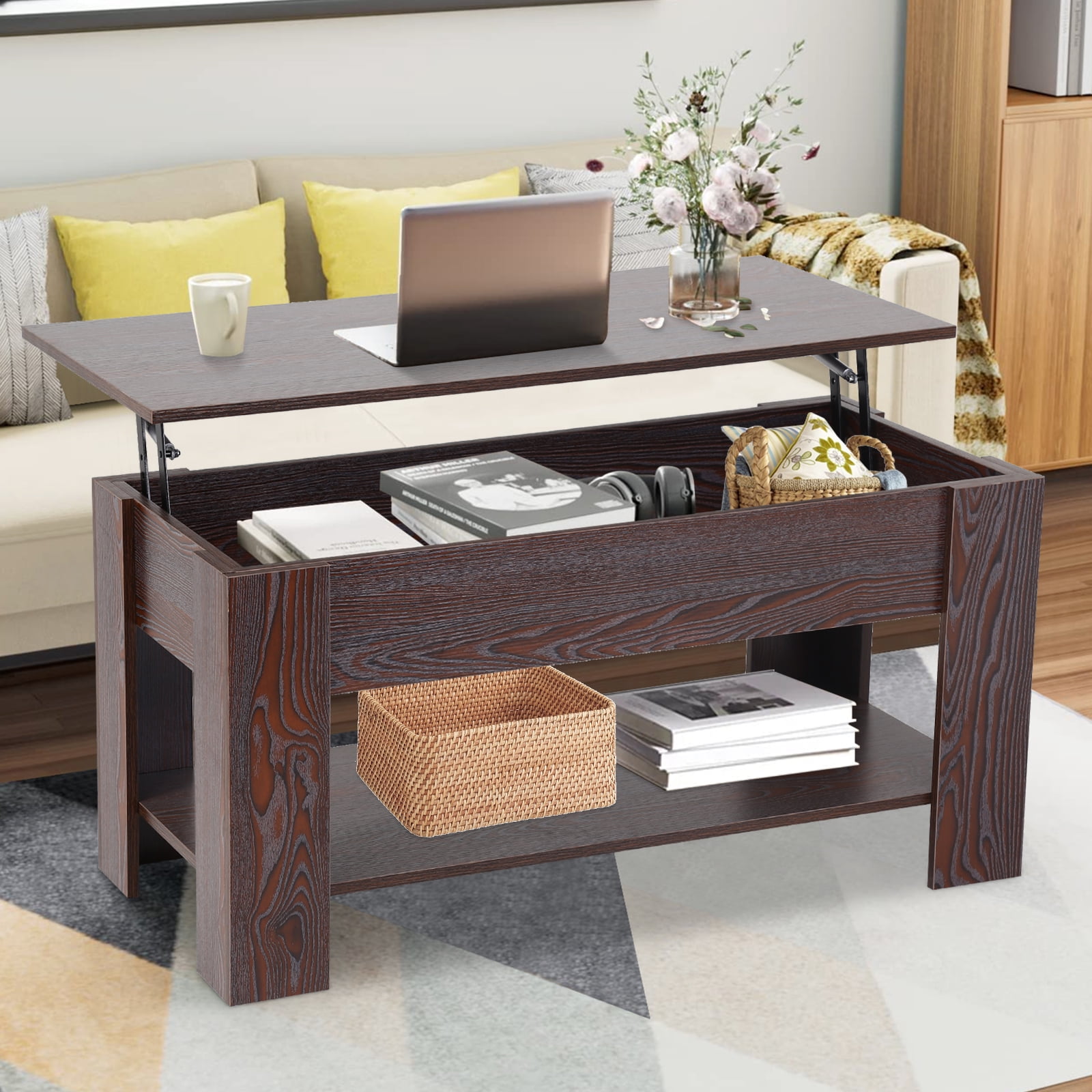 WLIVE Wood Lift Top Coffee Table with Hidden Compartment and Adjustable  Storage Shelf, Lift Tabletop Dining Table for Home Living Room, Office,  Rustic