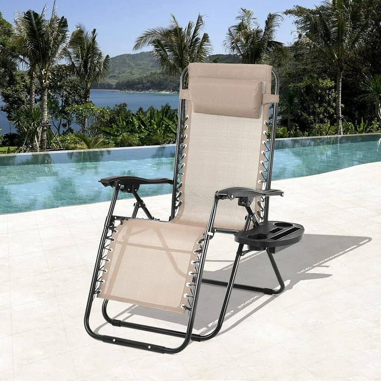 "NiamVelo Zero Gravity Lawn Chair, Outdoor Folding Patio Recliner, Tan ...