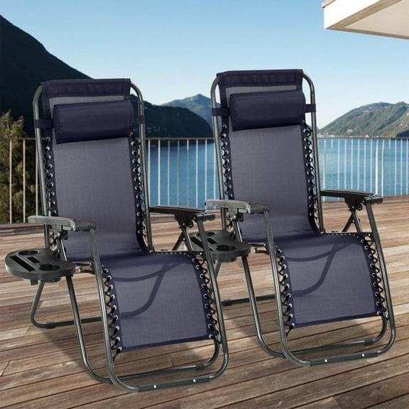 NiamVelo Zero Gravity Chairs Set of 2 Patio Chair Adjustable Outdoor Lounge Chairs with Pillow Cup Holder, Blue