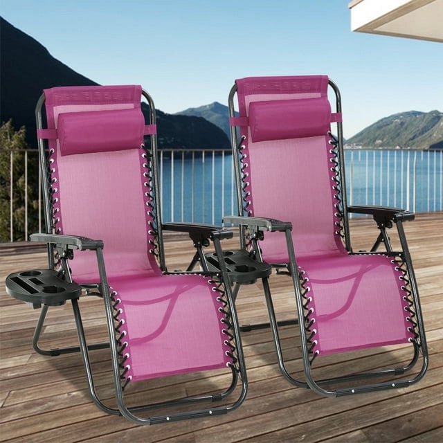 NiamVelo Zero Gravity Chairs Set of 2 Patio Chair Adjustable Outdoor Lounge Chairs with Pillow Cup Holder, Red