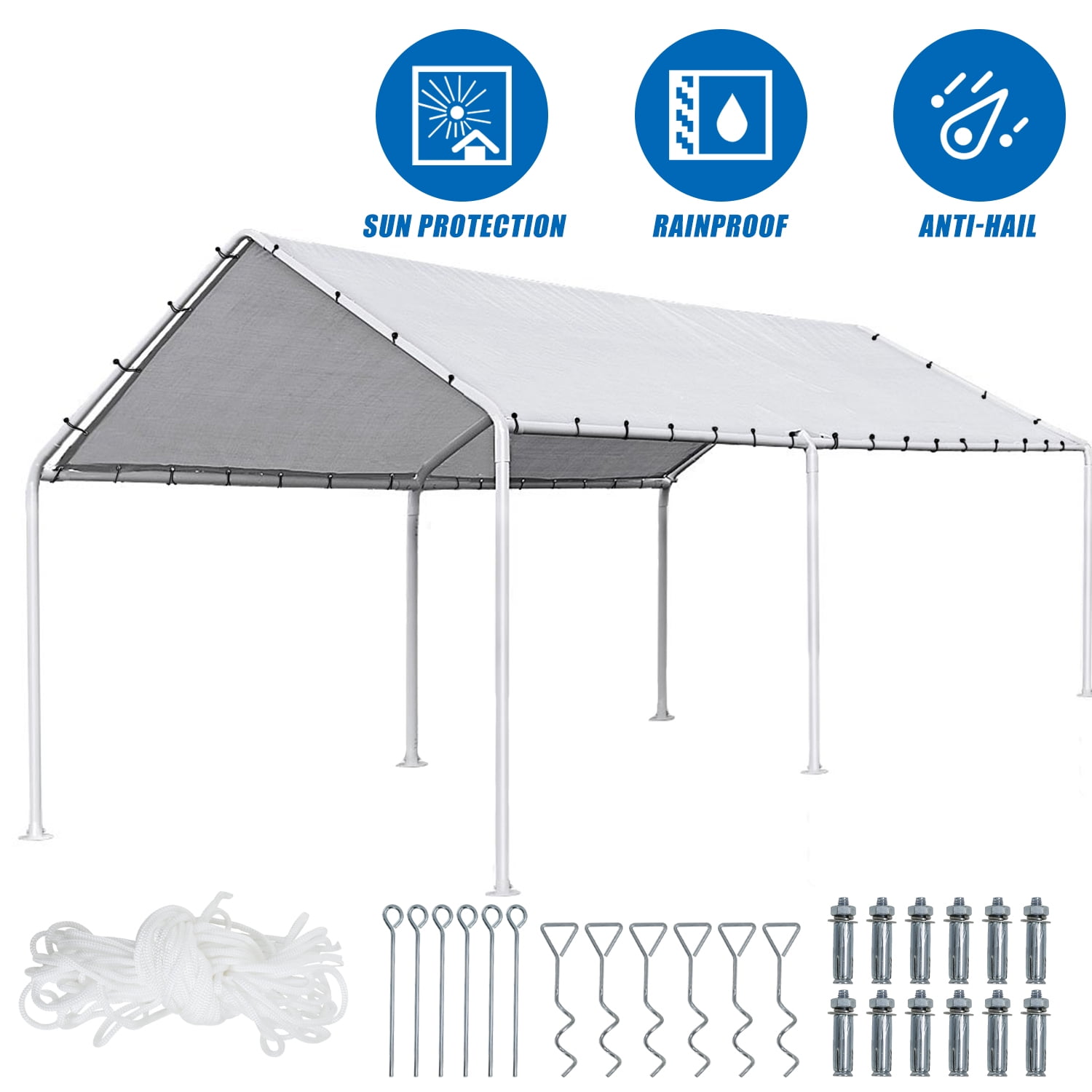 NiamVolo10' x 20' Carport Canopy Car Tent with Galvanized Frame Outdoor Party Tent Garage Shelter Tent for Parties, Wedding, Catering & Outdoor Events, White