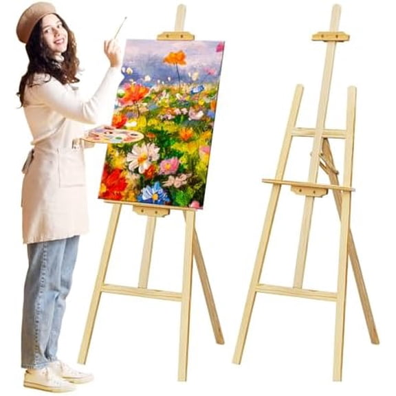 Nian Feng Wooden Easel for Painting, Large Floor Painting Stand for Adjnstable Height and Folding, 59-Inch, for Canvas Wedding Sign Poster, Art Easel for Adults and Teens (Natural)$$Art & Craft