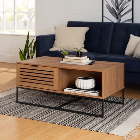 Niantic Modern Slat Door Storage Coffee Table, English Oak