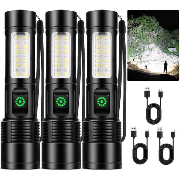 NiaoChao Rechargeable LED Flashlights High Lumens, 99000 Lumens Super Bright Flashlight with 6 Modes, Waterproof Powerful Flash Light Multifunctional Flashlights for Home Camping Hiking(3 Pack)