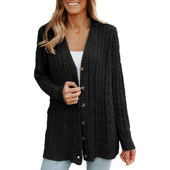 Niaviben Crochet Cardigan Long Cardigan Chunky Cardigan Sweaters for Women Womens Jackets Casual Womens Cardigan Sweaters Crochet Sweater Women's Cardigan Black L