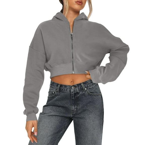 Niaviben Crop Top Hoodies for Women Crop Jackets for Women Zip Up Hoodie Women Womens Coat Winter Coat Zipper Hoodie Women Coats Gray M