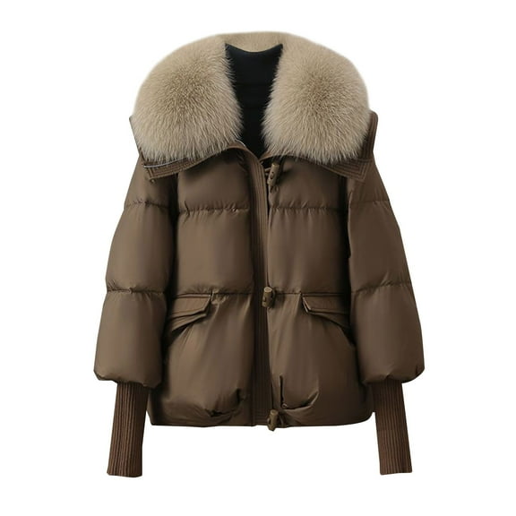 Niaviben Cropped Puffer Jacket Women's Thickened Down Jacket Long Puffer Coat Women Winter Coats Jacket Women Long Puffy Coat Women Womens Winter Jackets Coffee L