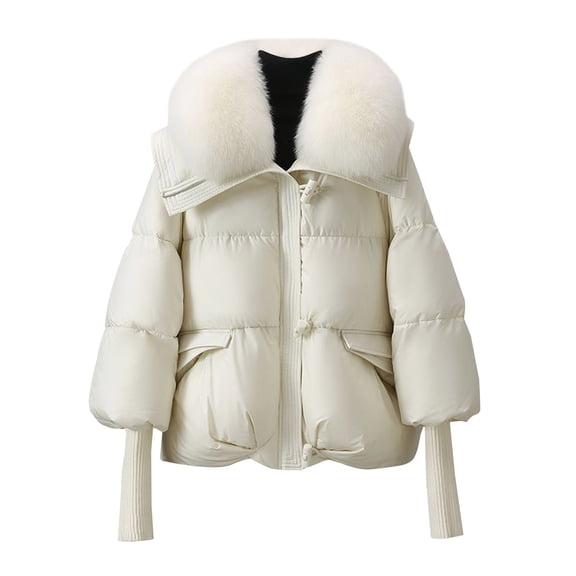 Niaviben Cropped Puffer Jacket Women's Thickened Down Jacket Long Puffer Coat Women Womens Winter Jacket Winter Coats for Women Womens Puffer Jacket for Women White M