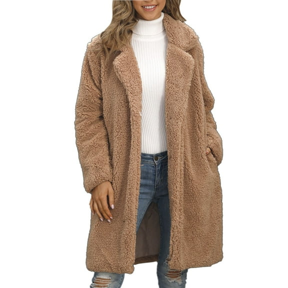 Niaviben Faux Fur Jacket Fuzzy Fleece Jacket Women Pea Coats for Women Long Women's Winter Coat Women's Coats Jackets for Women Trendy Women Shirts Casual Khaki S