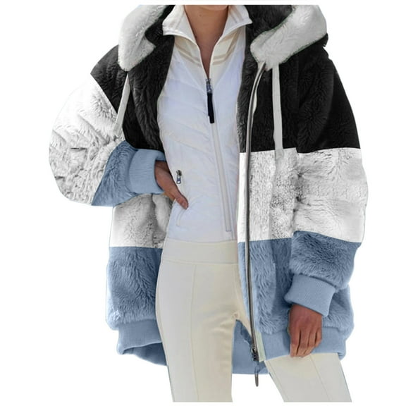 Niaviben Fleece Jacket Women Full Zip Thick Hoodie Womens Winter Coats Cotton Hoodies Womens Lightweight Jacket Winter Coats for Women Coat Blue 1 2XL