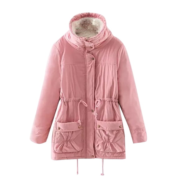 Niaviben Fur Lined Coat Long Puffer Coat Women's Thickened Down Jacket Puffy Coat Puffy Jackets Jacket Women Womens Fall Jackets Pink XL