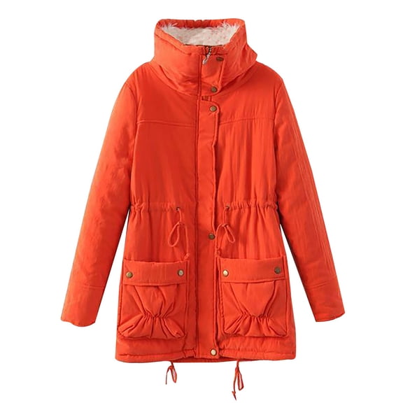 Niaviben Fur Lined Coat Long Puffer Coat Women's Thickened Down Jacket Ladies Winter Coats Womens Jackets Casual Jackets for Women Puffer Jacket Women Orange S