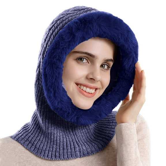 Niaviben Fuzzy Bucket Hat Knit Hat Cold Weather Gear Womens Caps Gifts for Women Caps for Men Hat with Brim Earflap Hat with Pom Cute Hats for Women Navy One Size