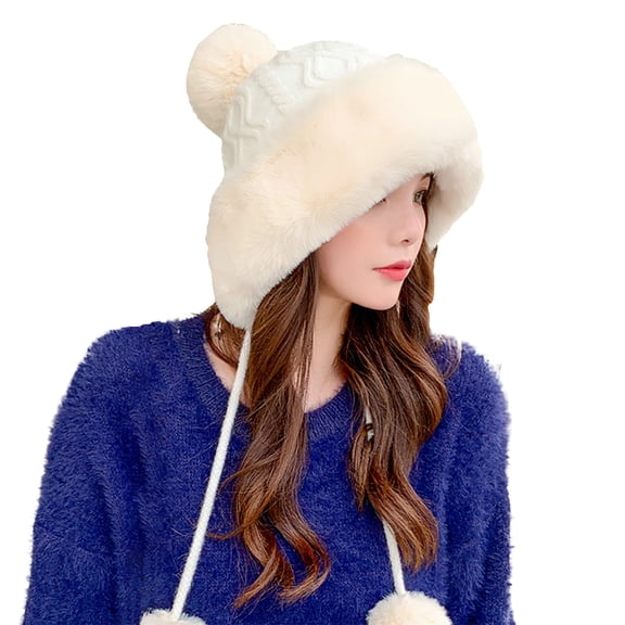 Niaviben Fuzzy Bucket Hat Womens Winter Hat Cold Weather Gear Womens Caps for Men Hat with Pom Hat with Brim Earflap Hats for Women Cute Gifts for Women B One Size