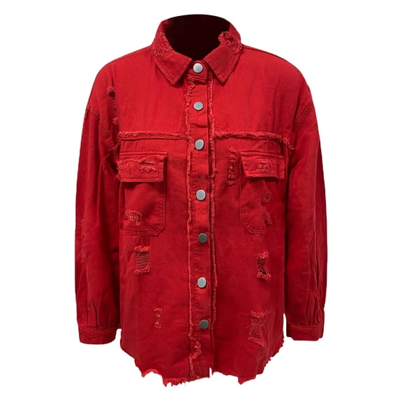 Niaviben Jean Jacket Women Ripped Denim Jacket Baggy Jacket Denim Jackets for Women's Casual Jackets Women's Denim Jackets Women's Jean Jacket Red S