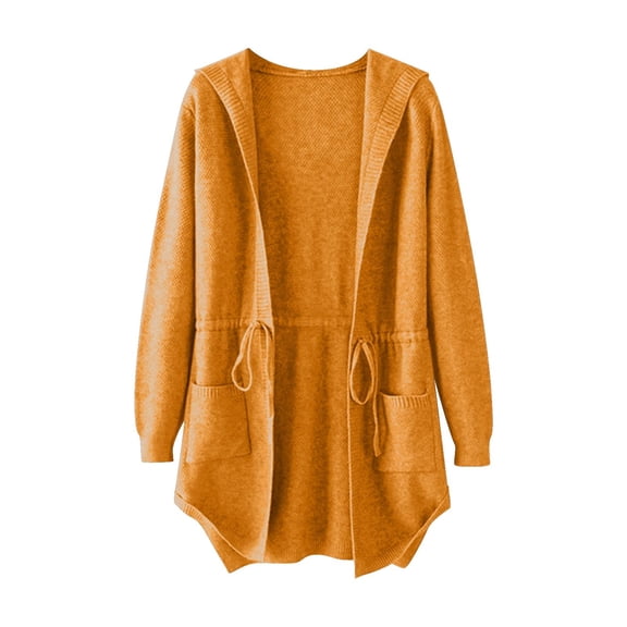 Niaviben Knit Cardigan Long Cardigan Hooded Cardigan for Women Jackets Women Womens Cardigan Sweaters Womens Cardigans Fall Cardigan Yellow L