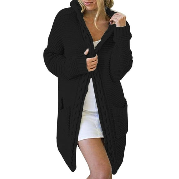 Niaviben Knit Cardigan Long Cardigan Hooded Cardigan for Women Ladies Jackets Knit Sweater Women Jackets Lightweight Sweaters for Women Black L