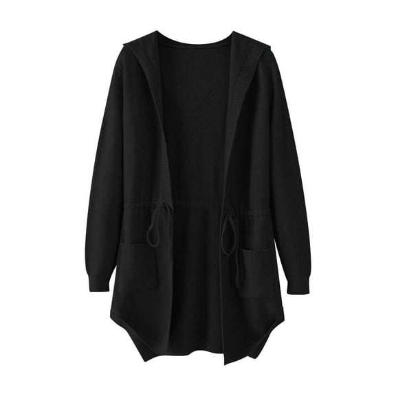 Niaviben Knit Cardigan Long Cardigan Hooded Cardigan for Women Plus Size Cardigan for Women Jackets Women's Cardigan Winter Jackets for Women Black S