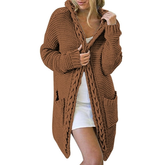 Niaviben Knit Cardigan Long Cardigan Hooded Cardigan for Women Womens Sweater Women's Jackets Crochet Sweater Womens Sweaters Cardigan Coffee L