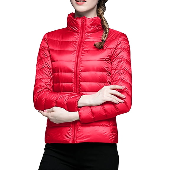 Niaviben Lightweight Puffer Jacket Women Cropped Puffer Jacket Women Quilted Jackets for Women Jacket Women Winter Jacket Light Jackets for Women Casual Women's Jackets Red 2XL