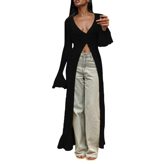 Niaviben Long Cardigans for Women Loose Cardigan Floor Length Cardigans for Women Cardigan for Women Lightweight Cardigans for Women Sweaters for Women Long Sweaters for Women Black L