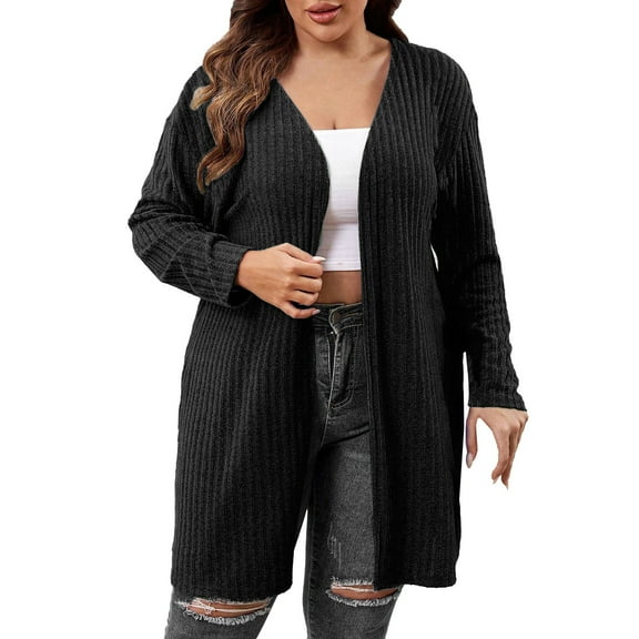 Niaviben Long Cardigans for Women Plus Size Cardigan V Neck Cardigan Fall Cardigan Jackets Women Plus Size Cardigan for Women's Jackets Black 5XL
