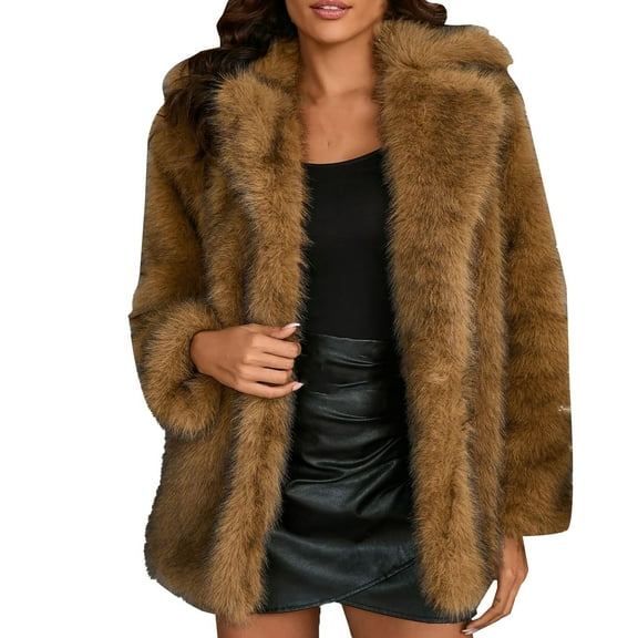 Niaviben Long Fur Coats for Women Furry Jacket Long Wool Winter Coats for Women Winter Jackets Women Jacket Women's Casual Jackets Jacket Women Brown 3XL