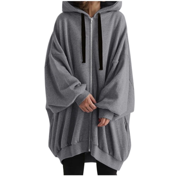 Niaviben Long Hoodies for Women Zip Up Oversized Hoodies Long Sweatshirt Jacket for Women Coats for Women Zip Up Hoodies for Women Oversized Hoodie Woman Hoodies Gray XL