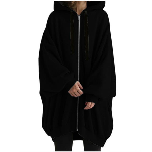 Niaviben Long Hoodies for Women Zip Up Oversized Hoodies Long Sweatshirt Jacket for Women's Jacket Coat for Women Womens Fall Jacket Fall Coats for Women Black S