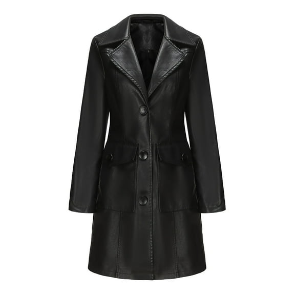 Niaviben Long Leather Coats for Women Womens Fall Jackets Windproof Jacket Women Waterproof Windbreaker Women Trench Coat Women Jackets for Women Black L