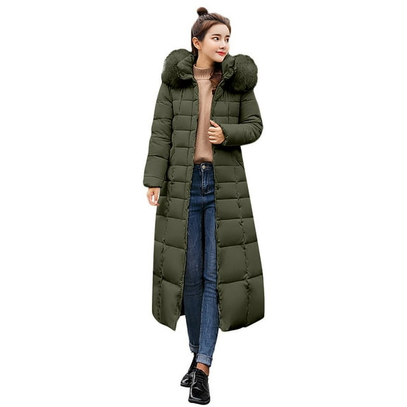 Niaviben Long Puffer Coat Women Puffer Jacket Womens with Hood Warm Winter Coats for Women Winter Jacket Womens Winter Coat Puffy Coats for Women Puffer Coat Women Green L