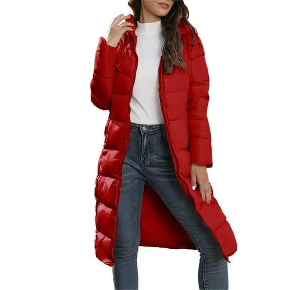 Niaviben Long Puffer Coat Women Puffer Jacket Womens with Hood Warm Winter Coats for Women Womens Puffy Jackets Puffer Jacket Womens Shirts for Women Dressy Casual Women's Jackets Red 2XL