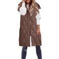 thumbnail image 1 of Niaviben Long Puffer Vest Women Hooded Vest Plus Size Puffer Vest Womens Long Vest Womens Jacket Women Puffer Jacket Womens Winter Coats Coffee 3XL, 1 of 6