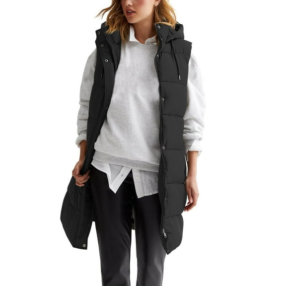 Niaviben Long Vest for Women Sleeveless Hooded Vest Quilted Vest Women Womens Fall Jackets Long Puffer Vest Women Vests for Women Womens Long Vest Black S