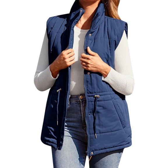 Niaviben Long Vest for Women Sleeveless Puffy Vest Women Zip Up Vest Women Woman Vest Womens Vests for Women Jacket Women Navy M