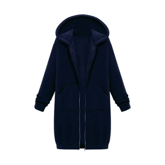 Niaviben Long Zip Up Hoodie Women Cotton Hoodie Winter Hoodies for Women Winter Jackets Women Jackets Women's Jacket Fashion Sweatshirt Navy 2XL