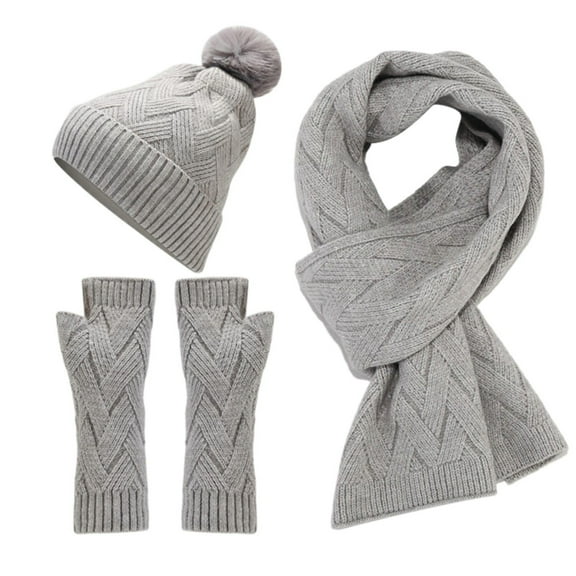 Niaviben Mens Winter Hat and Gloves Set Warm Hats for Women Thermal Soft Hat and Scarf Hats for Women Winter Set for Men Gifts for Women Ski Winter Gifts for Men Set for Women Gray One Size