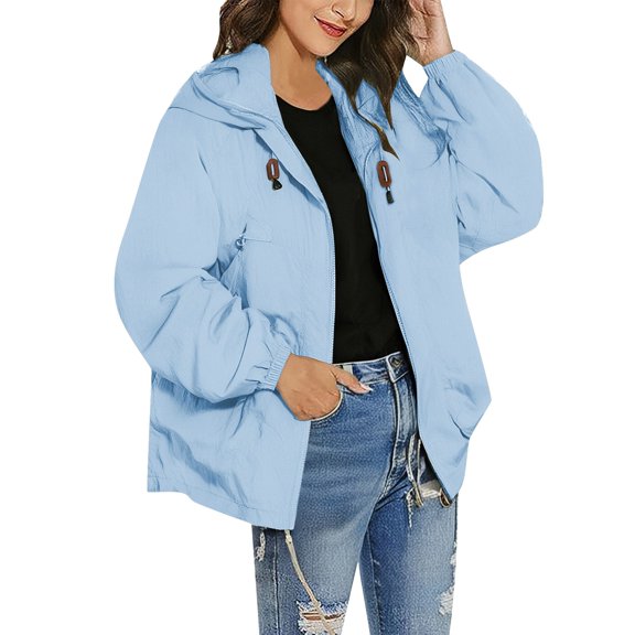 Niaviben Outdoor Jacket Breathable Rain Jacket Women Rain Jacket Women Waterproof Raincoat for Women's Jackets Sweatshirt for Women Womens Trench Coat Sky Blue 2XL