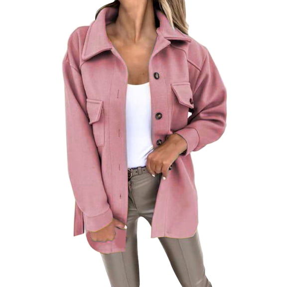 Niaviben Pea Coat Women Lapel Coat Long Pea Coats for Women Jackets for Women Trendy Jacket for Women Coat Winter Coat for Women Pink XL