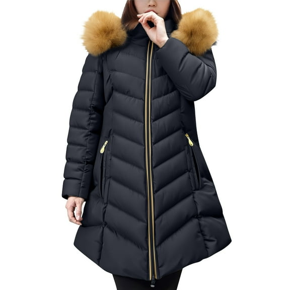 Niaviben Puffer Jacket Womens with Hood Cold Weather Jackets for Women Long Puffer Coat Women Puffy Jackets Puffy Jacket Womens Shirts Dressy Casual Womens Jacket Black 6XL